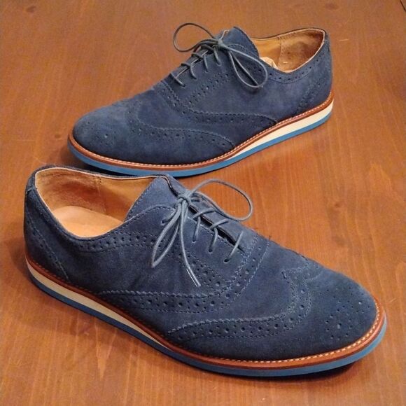 Polo Ralph Lauren "Johnsly' Blue Suede Brogue Wingtip Oxfords, Size 9.5 D - Picture 1 of 10